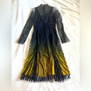 Versace Mesh Black and Yellow Midi Dress